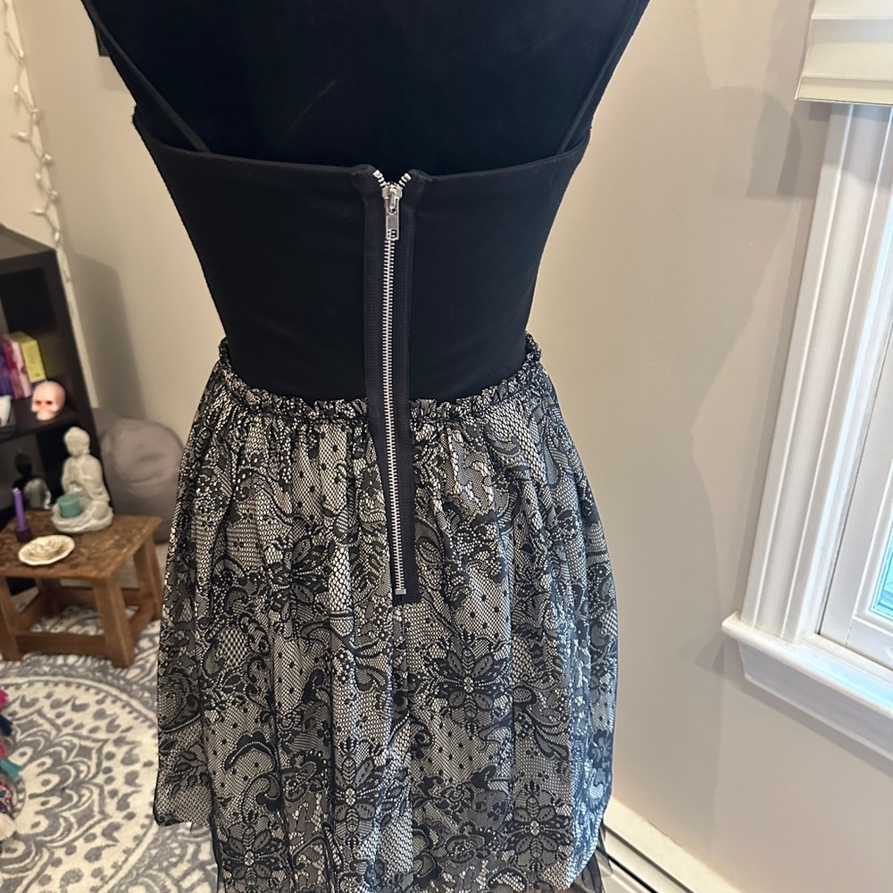 Med Aqua brand cocktail dress with zip back and tulle hem